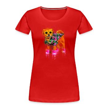 Chien avec lunettes de soleil et chemise hawaïenne - T-shirt bio Premium Femme - rouge - Devant - Mia (176cm)