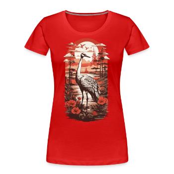 Vintage Crane Japan's Elegance Bird Retro Design - Women's Premium Organic T-Shirt - red - Front - Mia (176cm)