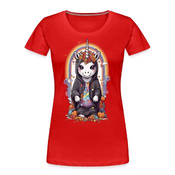 Halloween Unicorn Spell and Rainbow Party - Women's Premium Organic T-Shirt - red - Front - Mia (176cm)