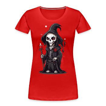 Halloween Skelett Magier Cartoon Magie - Frauen Premium Bio T-Shirt - Rot - Vorne - Mia (176cm)
