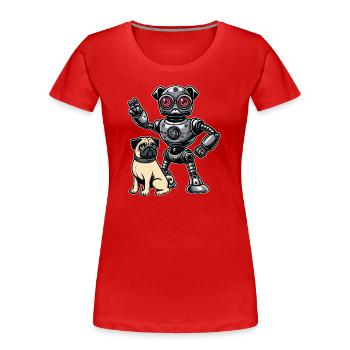 Pug Robot and Master Friends - Women's Premium Organic T-Shirt - red - Front - Mia (176cm)
