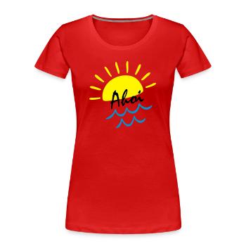 Ambiances estivales : Soleil au-dessus des vagues de mer - T-shirt bio Premium Femme - rouge - Devant - Mia (176cm)