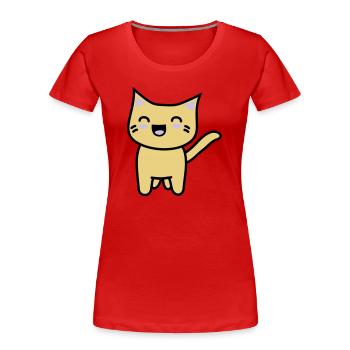 Kawaii Kitteh freut sich - Frauen Premium Bio T-Shirt - Rot - Vorne - Mia (176cm)