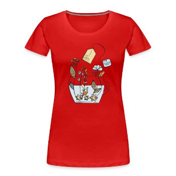 Hygge Teetasse mit Blumen - Frauen Premium Bio T-Shirt - Rot - Vorne - Mia (176cm)