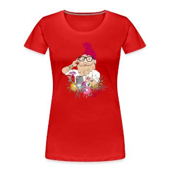 Ein Gartenzwerg als Hipster mit Brille und Tattoos - Frauen Premium Bio T-Shirt - Rot - Vorne - Mia (176cm)