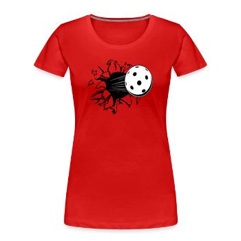 Floorball , Unihockey , Hockey , Loch  - Frauen Premium Bio T-Shirt - Rot - Vorne - Mia (176cm)