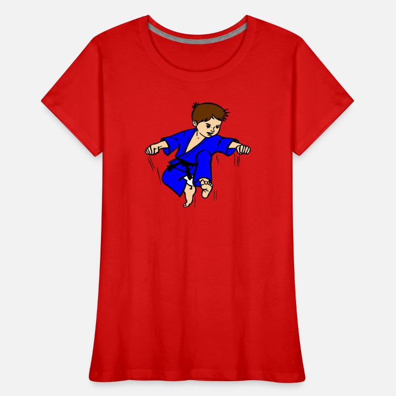 Blauer Anzug Karatekind oder Judokind mit schwarzem Gürtel Frauen Premium Bio T-Shirt