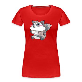 Funny raccoon drinking coffee - Women's Premium Organic T-Shirt - red - Front - Mia (176cm)