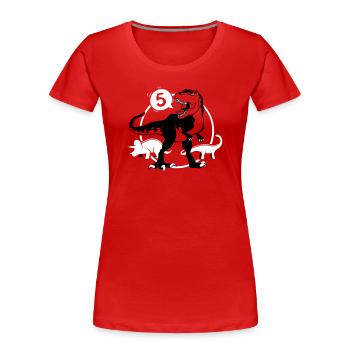 Dinosaurier 5 Jahre T-Shirt - Frauen Premium Bio T-Shirt - Rot - Vorne - Mia (176cm)