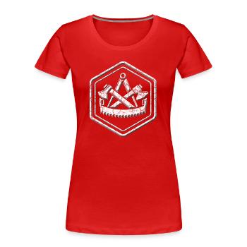 Zimmermann Zunftwappen Emblem Relief Steinoptik - Frauen Premium Bio T-Shirt - Rot - Vorne - Mia (176cm)