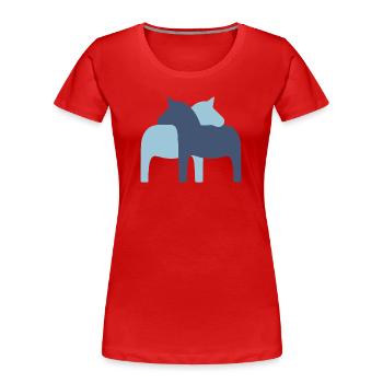Dala Horse Couple bleu clair bleu foncé Chevaux Amour - T-shirt bio Premium Femme - rouge - Devant - Mia (176cm)