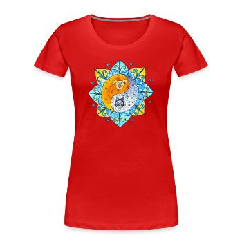 Katze Hund niedlich Yin Yang Symbol Mandala - Frauen Premium Bio T-Shirt - Rot - Vorne - Mia (176cm)