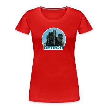 Detroit City Skyline Badge - Women's Premium Organic T-Shirt - red - Front - Mia (176cm)