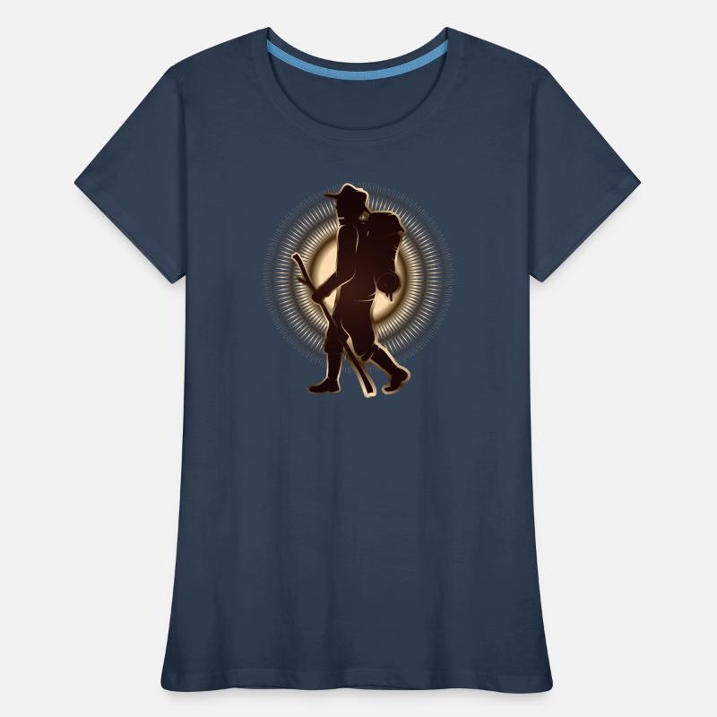Pilger oder Wanderer mit Wanderstab & Rucksack Frauen Premium Bio T-Shirt