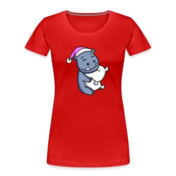 Hippo with pillow and sleeping cap - Women's Premium Organic T-Shirt - red - Front - Mia (176cm)