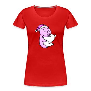 Pig with pillow and sleeping cap - Women's Premium Organic T-Shirt - red - Front - Mia (176cm)