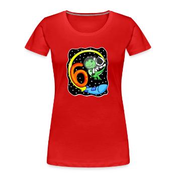 Jeune astronaute dinosaure de 6 ans - T-shirt bio Premium Femme - rouge - Devant - Mia (176cm)