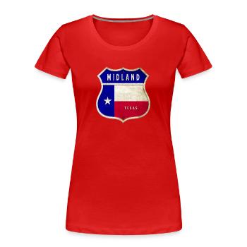 Midland Texas Wappen Flaggen Design - Frauen Premium Bio T-Shirt - Rot - Vorne - Mia (176cm)