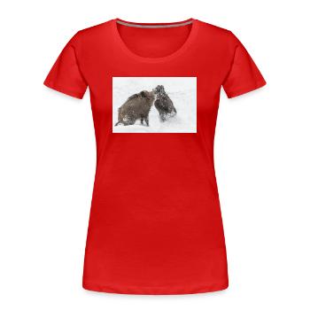 kämpfende Wildschweine im Schnee - Frauen Premium Bio T-Shirt - Rot - Vorne - Mia (176cm)