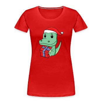 Noël Crocodile Bébé avec Cadeau - T-shirt bio Premium Femme - rouge - Devant - Mia (176cm)