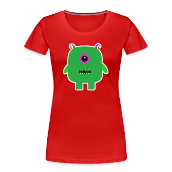 Green Cyclops Monster | Cute Square Alien  - Women's Premium Organic T-Shirt - red - Front - Mia (176cm)