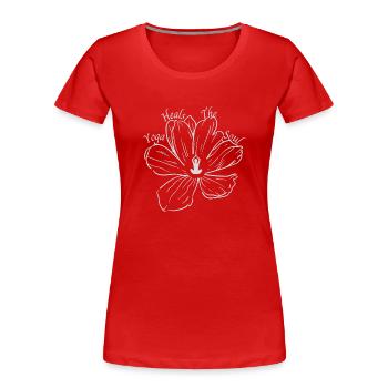 Yoga Heals the Soul - Yoga Vibe Tee - Frauen Premium Bio T-Shirt - Rot - Vorne - Mia (176cm)