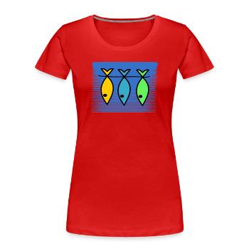 FISCH. APRILSCHERZ. OSTERN. SARDINE. MEER - Frauen Premium Bio T-Shirt - Rot - Vorne - Mia (176cm)