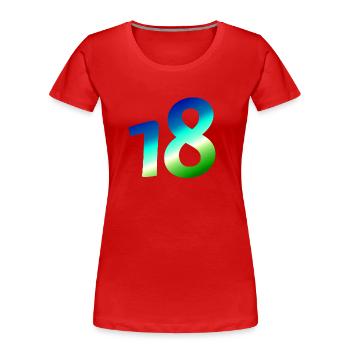 kleidung geburtstag, 18 karibischer Farbverlauf - Frauen Premium Bio T-Shirt - Rot - Vorne - Mia (176cm)