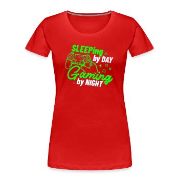 Sleeping By Day Gaming By Night - Women's Premium Organic T-Shirt - red - Front - Mia (176cm)