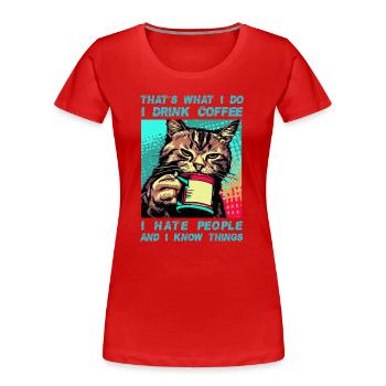 Kaffee mit einer Katze - Frauen Premium Bio T-Shirt - Rot - Vorne - Mia (176cm)