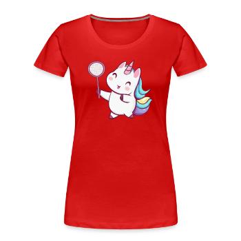 Mignonne licorne kawaii jouant au tennis de badminton - T-shirt bio Premium Femme - rouge - Devant - Mia (176cm)