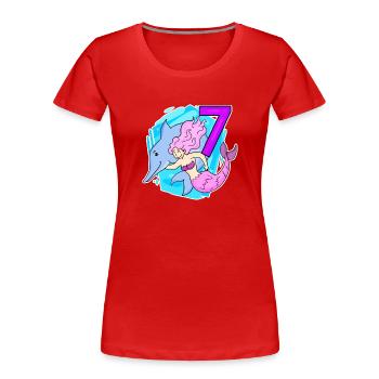 Fille 7 ans 7ème anniversaire sirène - T-shirt bio Premium Femme - rouge - Devant - Mia (176cm)