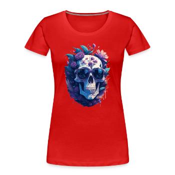 Pastel-colored floral skull with sunglasses - Women's Premium Organic T-Shirt - red - Front - Mia (176cm)