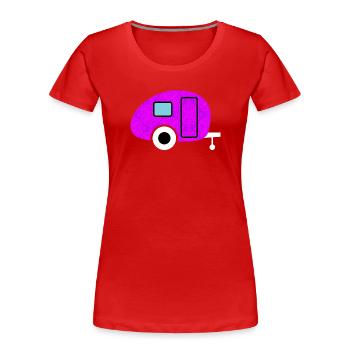 Caravan Wohnwagen Camping Camper Tapete pink Retro - Frauen Premium Bio T-Shirt - Rot - Vorne - Mia (176cm)