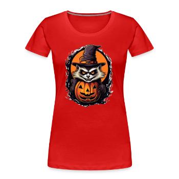 Spooky Halloween Cat with Witch Hat - Women's Premium Organic T-Shirt - red - Front - Mia (176cm)