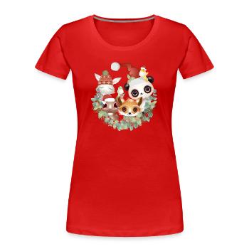 Six amis animaux mignons célébrant Noël - T-shirt bio Premium Femme - rouge - Devant - Mia (176cm)