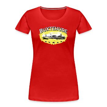 Buxtehude - Stadt Silhouette /Hase und Igel - Frauen Premium Bio T-Shirt - Rot - Vorne - Mia (176cm)