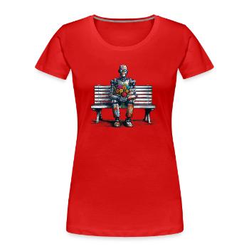 Robot Bench Flowers Robot Love Rusty Art - Women's Premium Organic T-Shirt - red - Front - Mia (176cm)