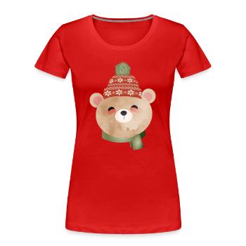 cute bear with bobble hat and scarf in winter - Women's Premium Organic T-Shirt - red - Front - Mia (176cm)