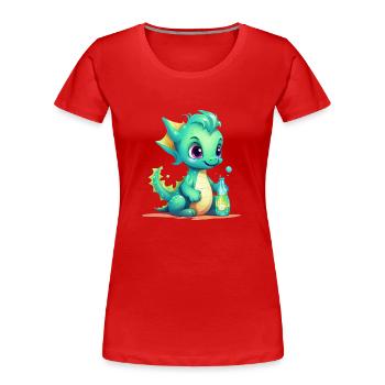 Green Baby Dragon With Magic Bottle Shirt - Women's Premium Organic T-Shirt - red - Front - Mia (176cm)