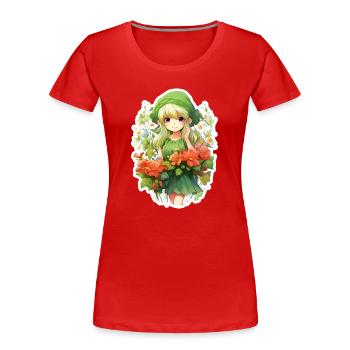 Blondes Elfenmädchen Blumenfeld Fantasy Shirt - Frauen Premium Bio T-Shirt - Rot - Vorne - Mia (176cm)