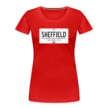 Sheffield town sign - Women's Premium Organic T-Shirt - red - Front - Mia (176cm)