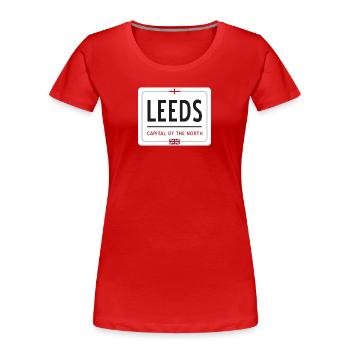 Ortsschild von Leeds - Frauen Premium Bio T-Shirt - Rot - Vorne - Mia (176cm)