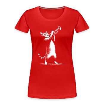 Katze mit Trompete - Frauen Premium Bio T-Shirt - Rot - Vorne - Mia (176cm)