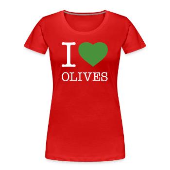 I LOVE OLIVES Oliven - Frauen Premium Bio T-Shirt - Rot - Vorne - Mia (176cm)