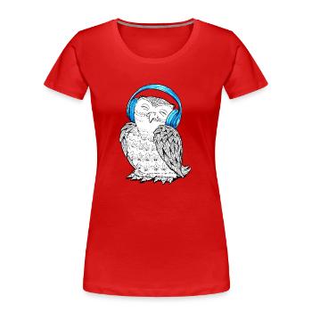 Eule mit Kopfhörern - Frauen Premium Bio T-Shirt - Rot - Vorne - Mia (176cm)