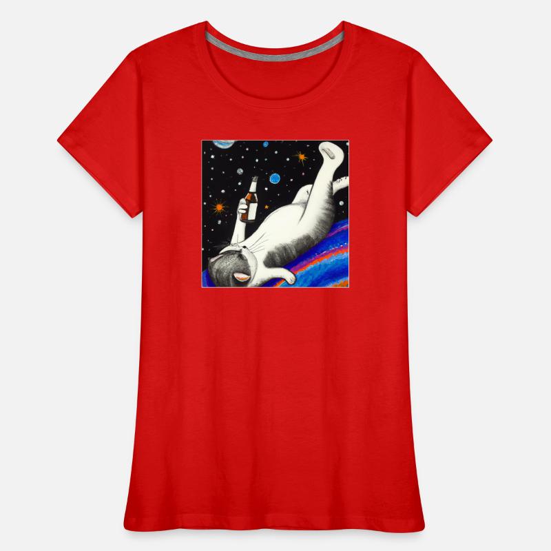 Chat ivre dans l’espace. T-shirt bio Premium Femme