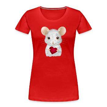 niedliche weiße Maus mit Herz zum Valentinstag - Frauen Premium Bio T-Shirt - Rot - Vorne - Mia (176cm)