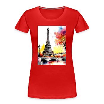 Eiffelturm im Herbst Aquarell - Frauen Premium Bio T-Shirt - Rot - Vorne - Mia (176cm)
