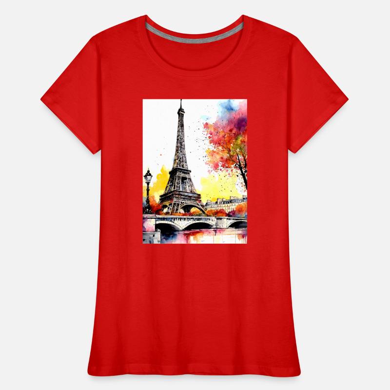 Tour Eiffel en aquarelle automnale T-shirt bio Premium Femme